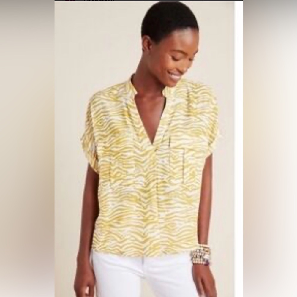 🆕 Mauve by Anthropology Zebra Print Relaxed Cargo Pocket Blouse, Size S - Picture 2 of 10